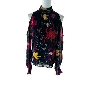 Karen Millen Size 6 Long Sleeve  Black Pink and Yellow Top
